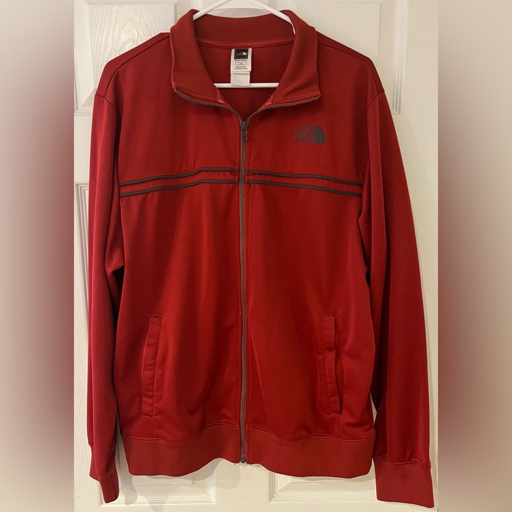 The North Face Track Jacket Mens‎ Large Red Gray Full Zip Up L